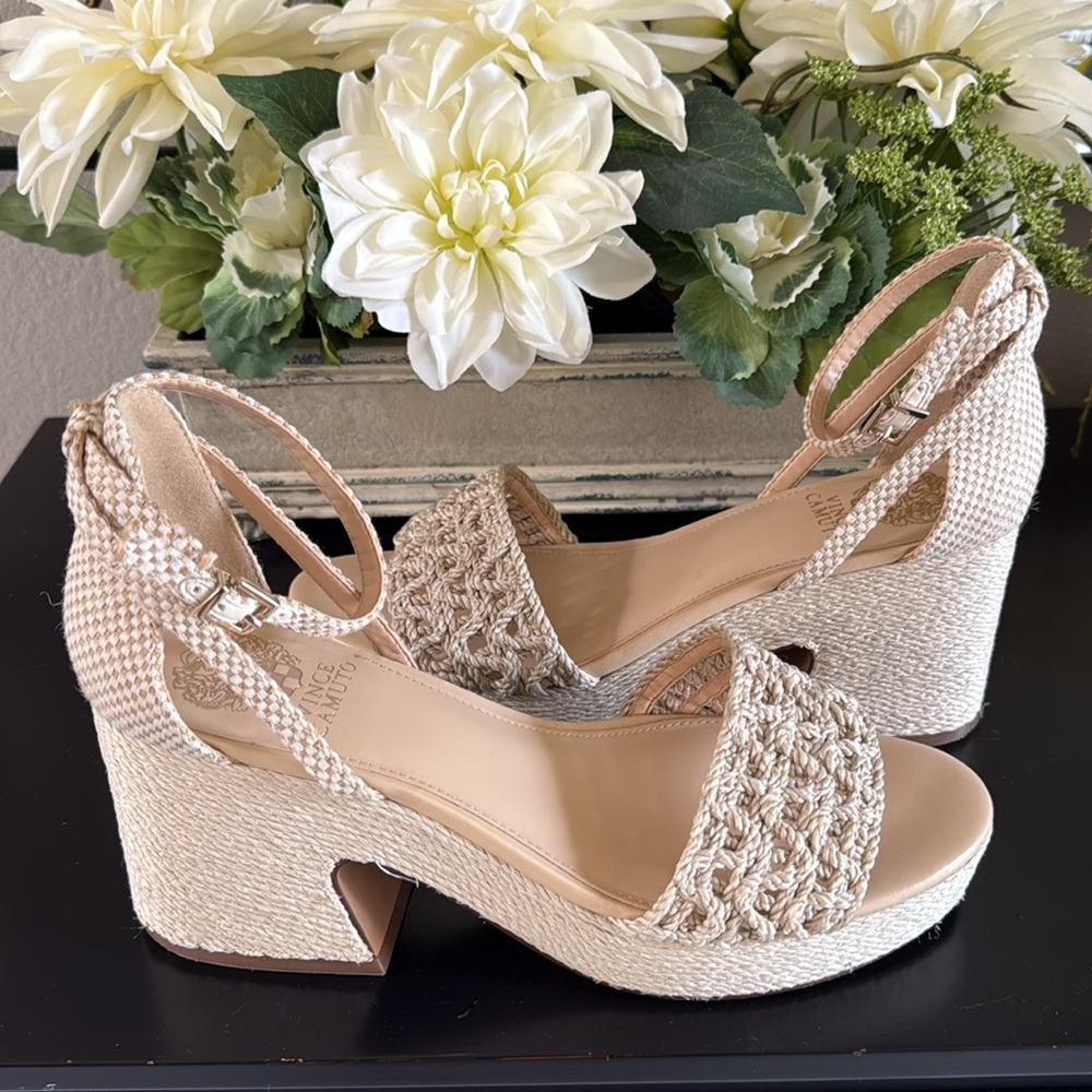 Vince Camuto Ranneli Platform Tan Woven Sandals